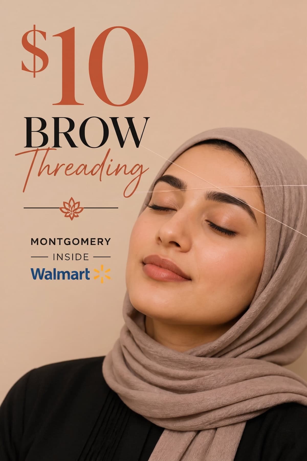 Woman with flawless brows and lashes looking confidently into a mirror