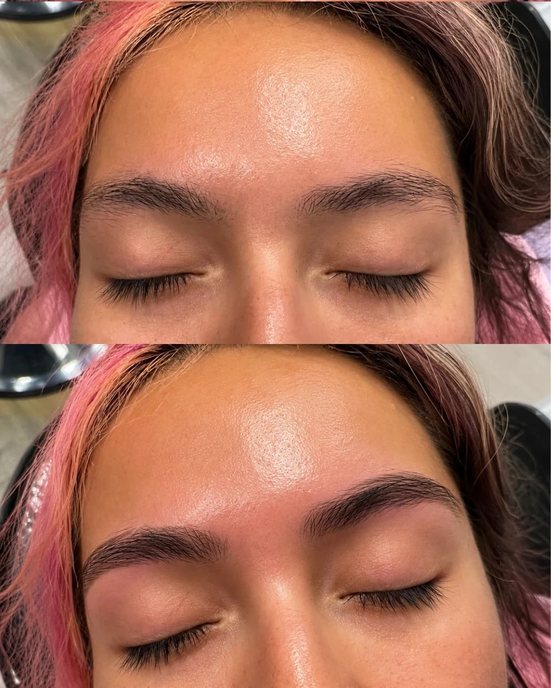 Client brows before and after eyebrow threading