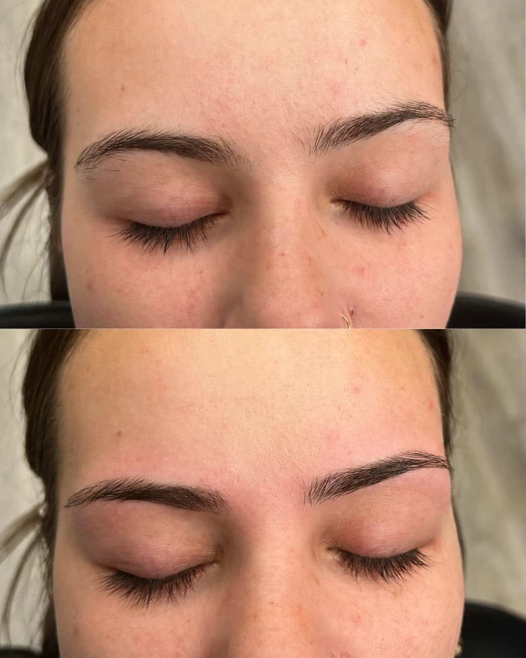 Client brows before and after eyebrow threading