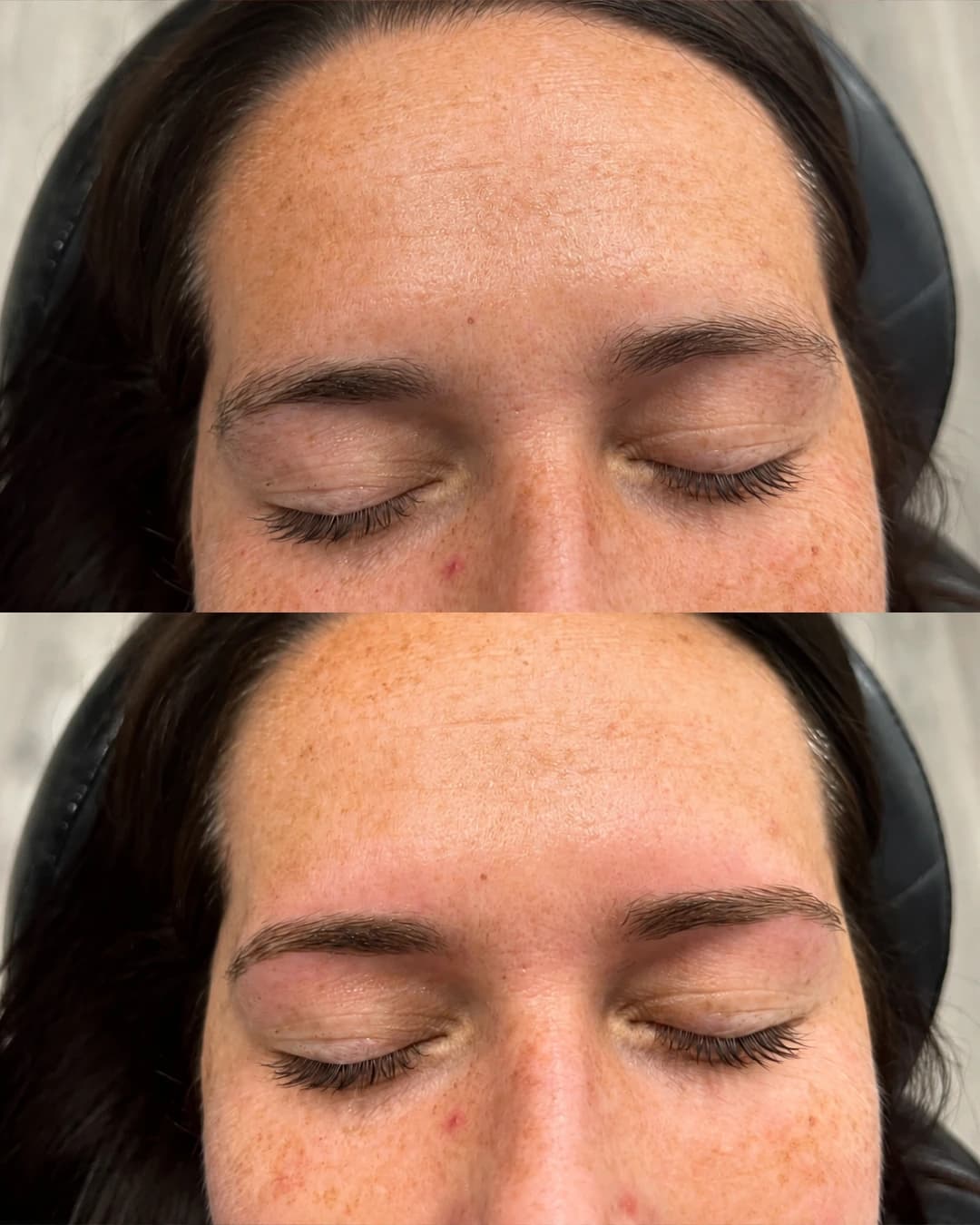 Client brows before and after eyebrow threading